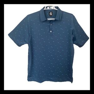 FootJoy Men's Blue Polo style Golf Shirt size L fish pattern